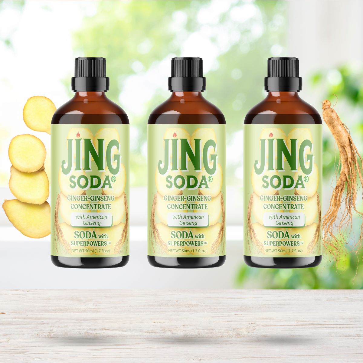 Jing Soda, Ginger Ginseng, 50mL (3 Pack)