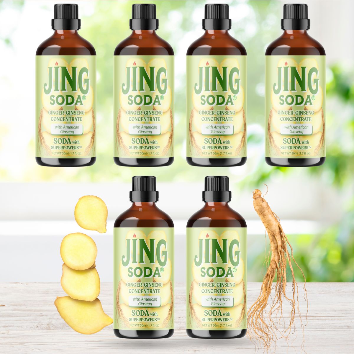 Jing Soda, Ginger Ginseng, 50mL (6 Pack)