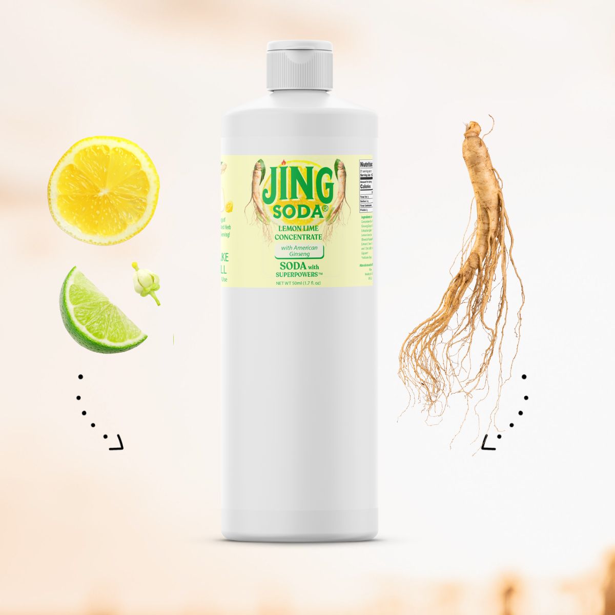 Jing Soda, Ginseng Lemon Lime, 32oz