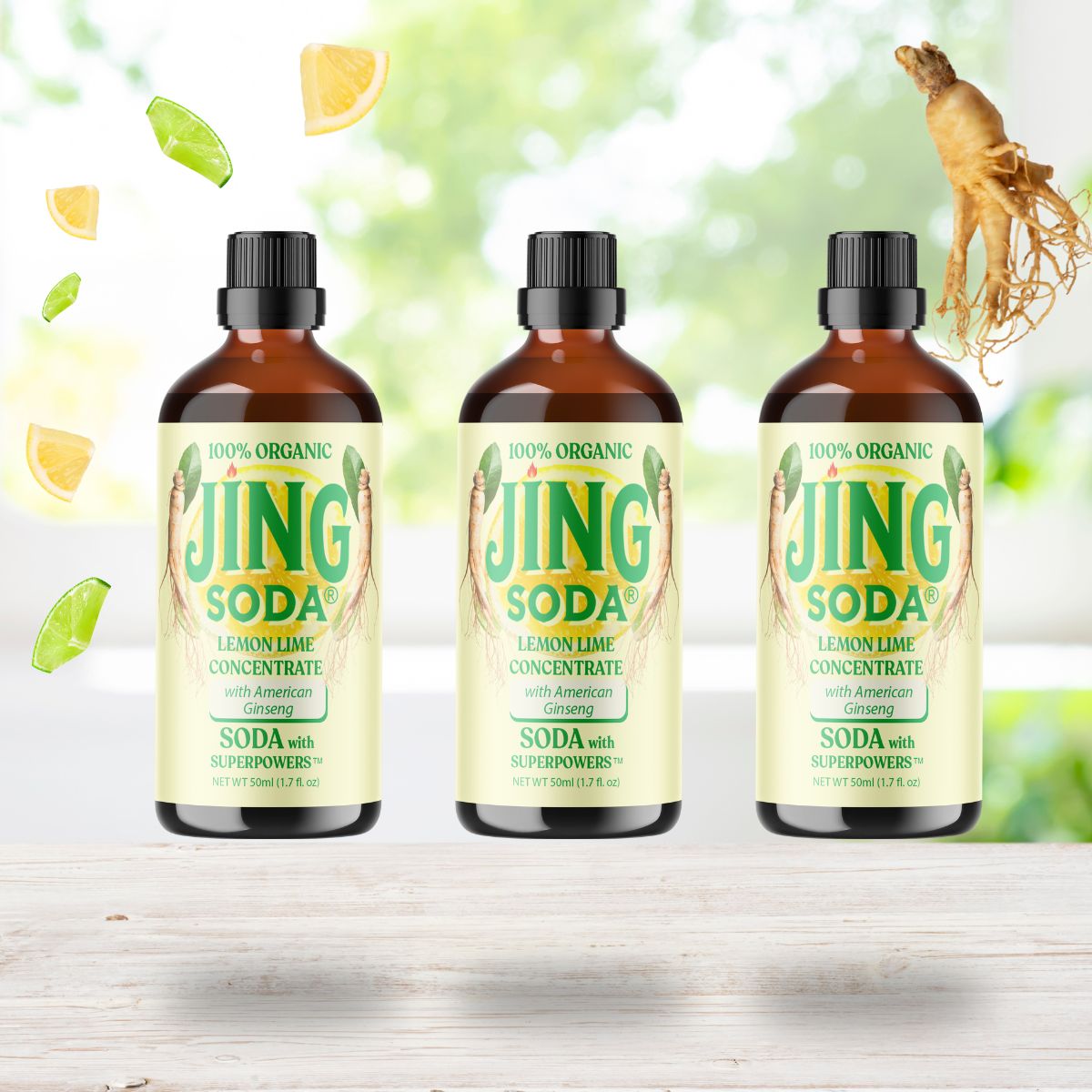 Jing Soda, Ginseng Lemon Lime, 50mL (3 Pack)