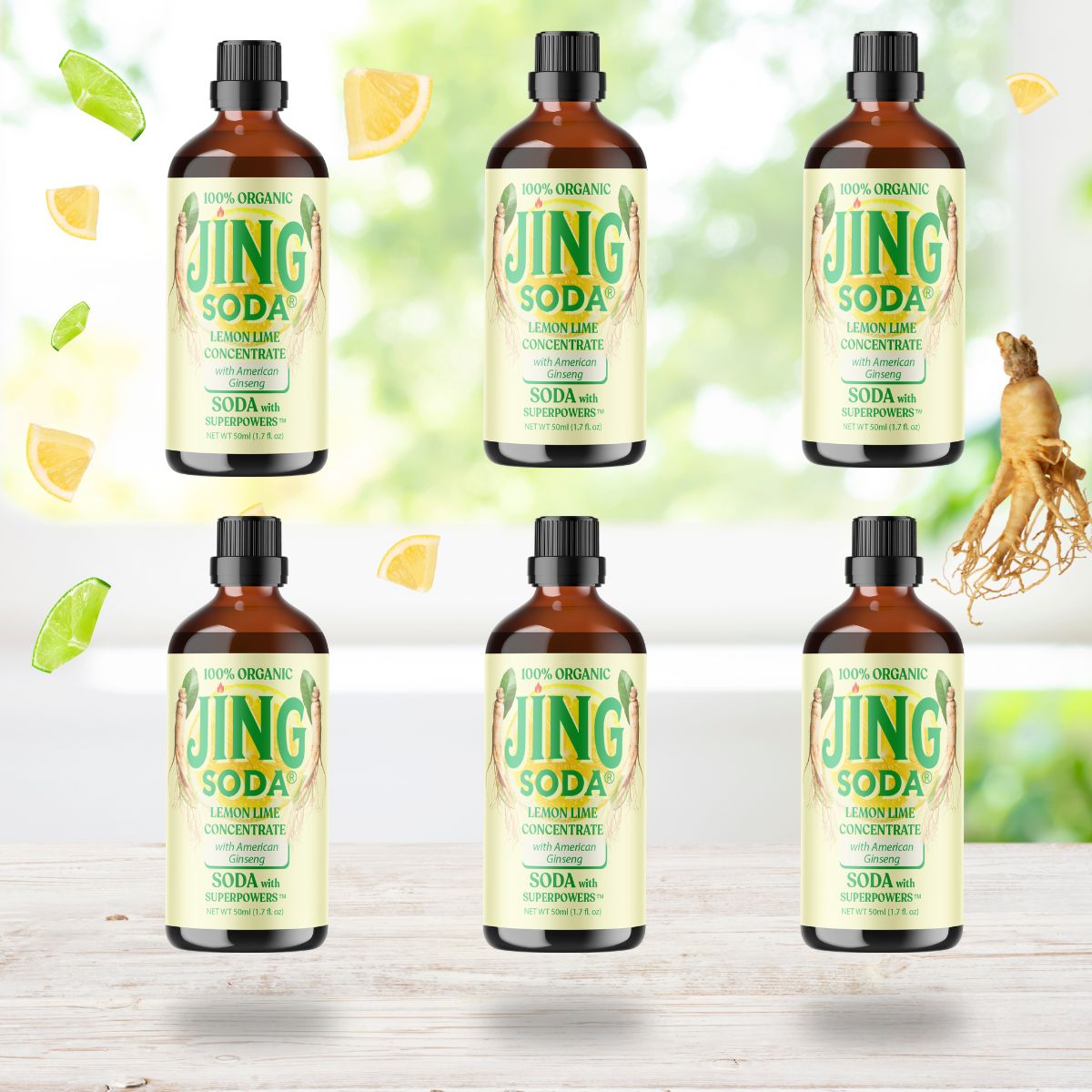 Jing Soda, Ginseng Lemon Lime, 50mL (6 Pack)