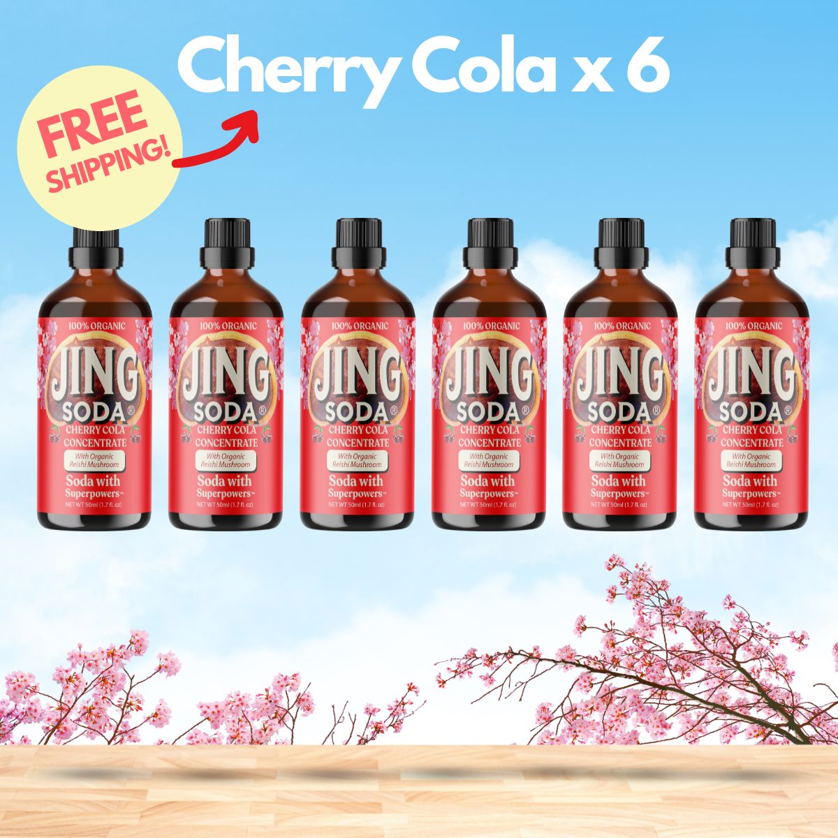 Jing Soda, Organic Cherry Cola, 50ml (6 Pack)