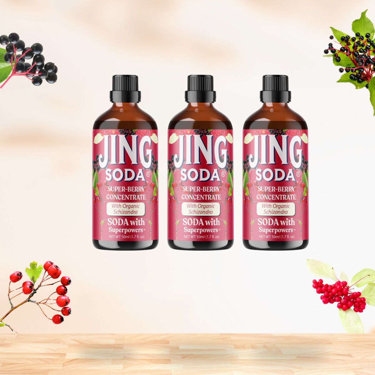 Jing Soda, Super Berry, 50mL (3 Pack)