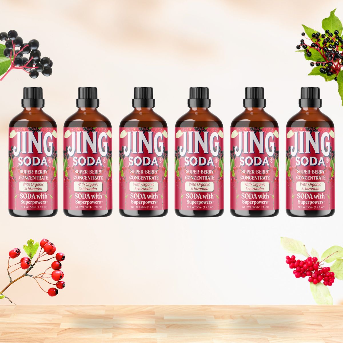 Jing Soda, Super Berry, 50mL (6 Pack)
