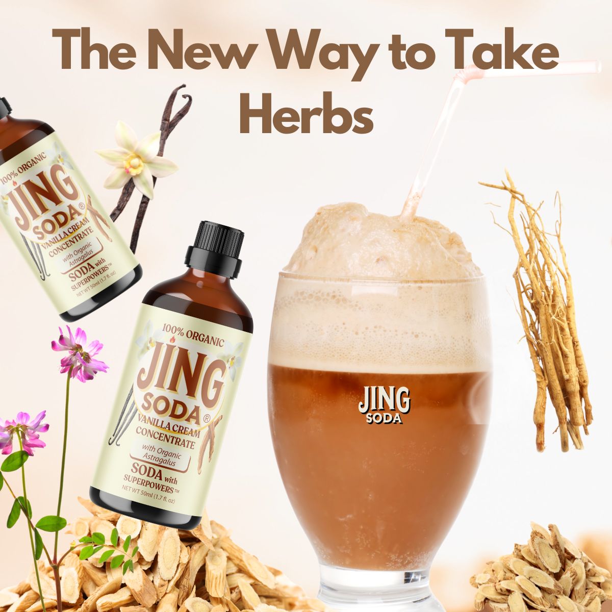 Jing Soda, Vanilla Cream, 50mL (6 Pack)