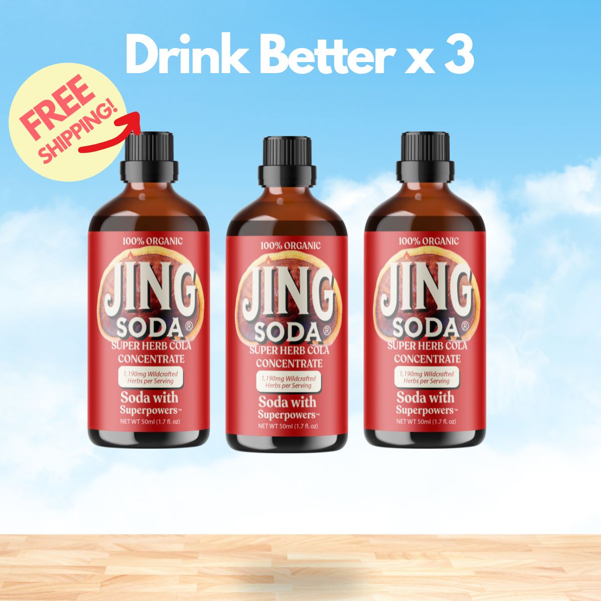 Jing Soda® Super Herb Cola - 3 Bottle Bundle!